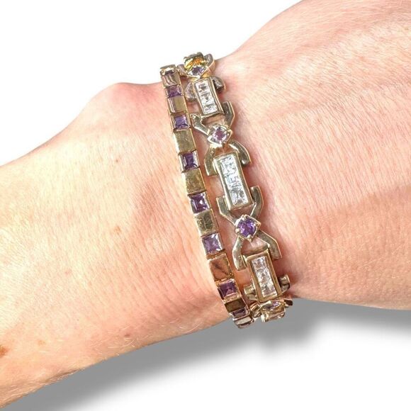 Vintage Sterling Tennis Bracelet Amethyst Purple Stones with Gold Bond 7.5” - Picture 4 of 5